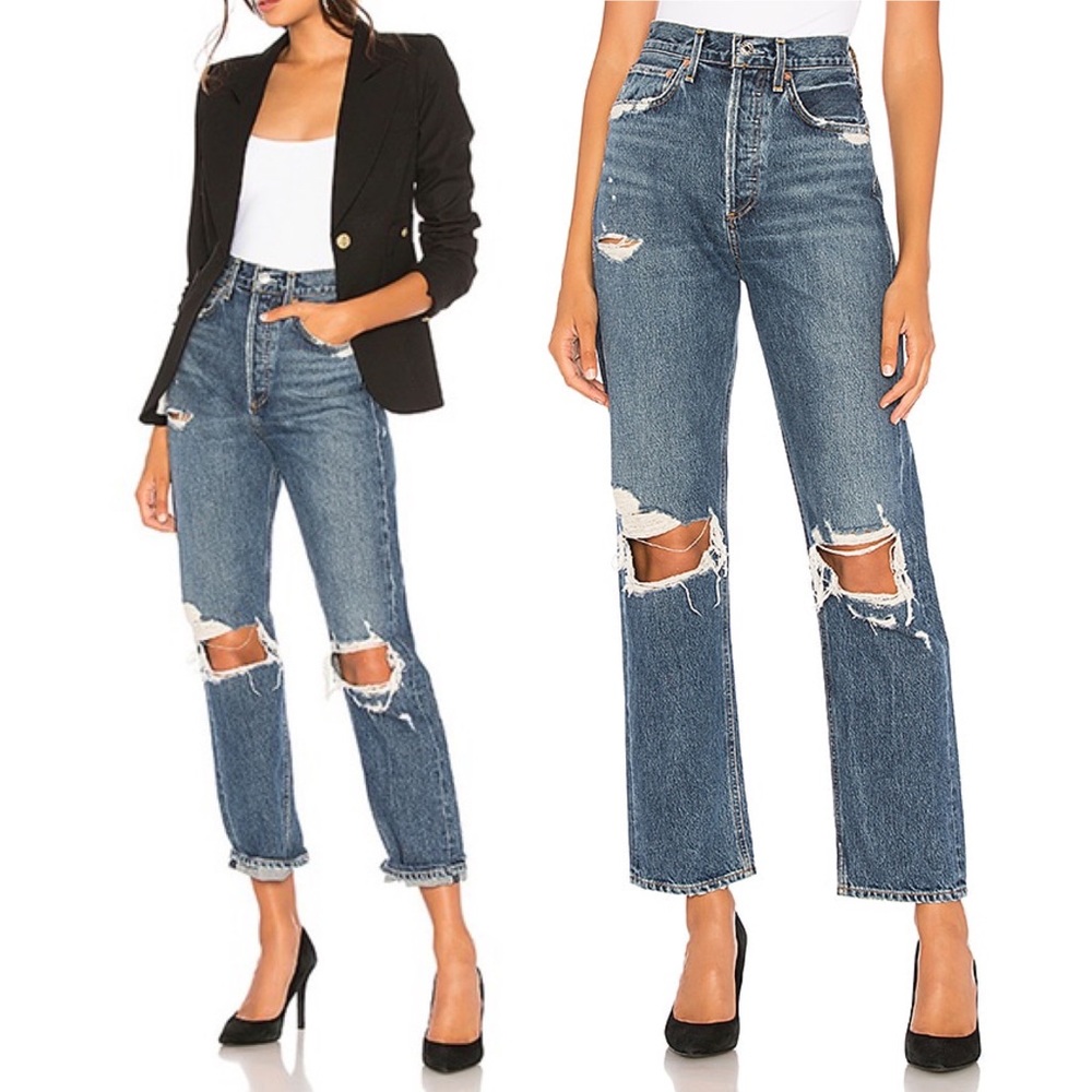 Agolde High Rise Loose Fit Jeans Distressed Denim in Psyce Size 26 - Picture 4 of 12